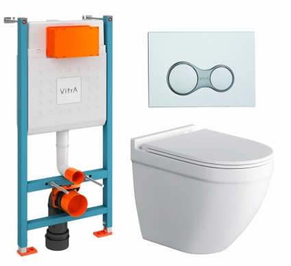 Комплект 3 в 1 инсталляция VitrA V-Fix Core + Унитаз подвесной Owl 1975 Cirkel-H + кнопка хром