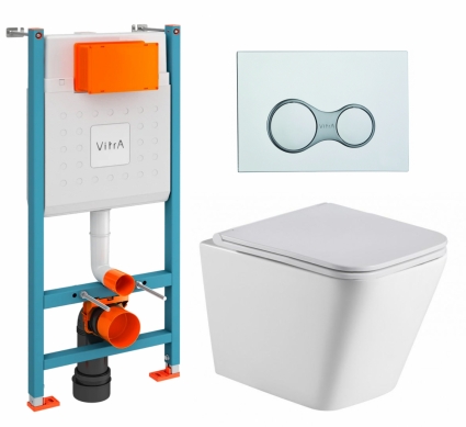 Комплект 3 в 1 инсталляция VitrA V-Fix Core +  Подвесной унитаз WeltWasser Gelbach 043 GL-WT + кнопка хром