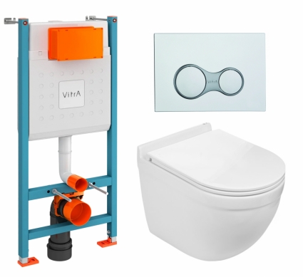 Комплект 3 в 1 инсталляция VitrA V-Fix Core + Подвесной унитаз WeltWasser Heimbach 043 GL-WT + кнопка хром