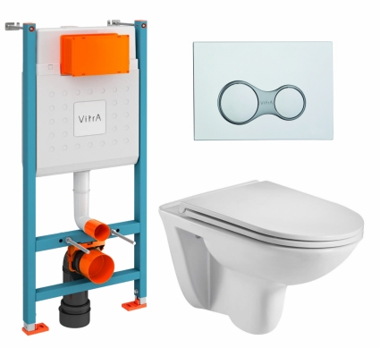 Комплект 3 в 1 инсталляция VitrA V-Fix Core +  Подвесной унитаз WeltWasser Baarbach 004 GL-WT + кнопка хром