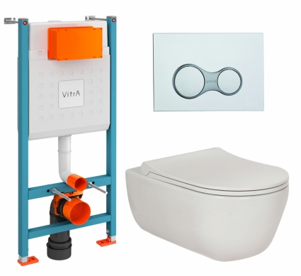 Комплект 3 в 1 инсталляция VitrA V-Fix Core + Унитаз подвесной Berges Wasserhaus Ego XL 082118 + кнопка хром