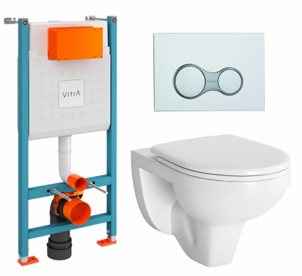 Комплект 3 в 1 инсталляция VitrA V-Fix Core + Унитаз подвесной Berges Wasserhaus Gamma 081105 + кнопка хром