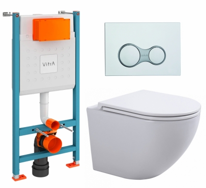 Комплект 3 в 1 инсталляция VitrA V-Fix Core + Подвесной унитаз SinteSi EVI + кнопка хром