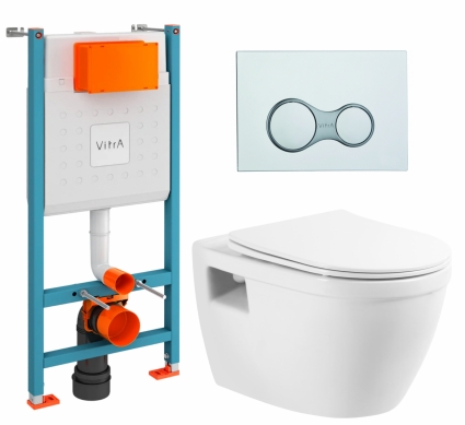 Комплект 3 в 1 инсталляция VitrA V-Fix Core + Унитаз подвесной BelBagno Loto BB070CHR/SC + кнопка хром
