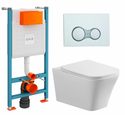 Комплект 3 в 1 инсталляция VitrA V-Fix Core + Унитаз подвесной Vincea Cool VT1-210 + кнопка хром
