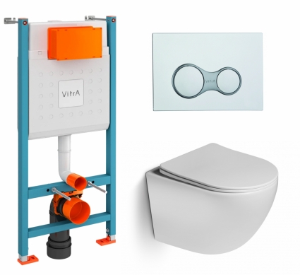 Комплект 3 в 1 инсталляция VitrA V-Fix Core + Унитаз подвесной SantiLine SL-5005 + кнопка хром
