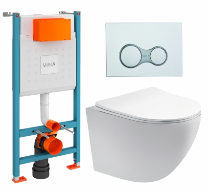 Комплект 3 в 1 инсталляция VitrA V-Fix Core + Унитаз подвесной Акватек Европа AQ1900-00 + кнопка хром