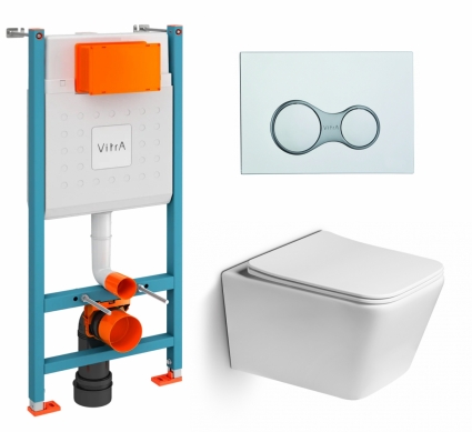 Комплект 3 в 1 инсталляция VitrA V-Fix Core + Унитаз подвесной SantiLine SL-5007 + кнопка хром