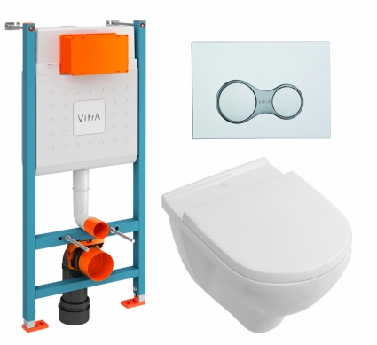 Комплект 3 в 1 инсталляция VitrA V-Fix Core + Унитаз подвесной Villeroy & Boch O Novo + кнопка хром