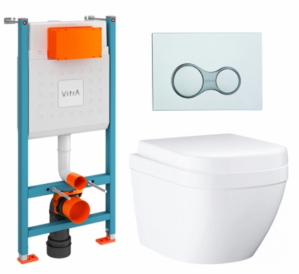 Комплект 3 в 1 инсталляция VitrA V-Fix Core + Унитаз подвесной Grohe Euro Ceramic 39206000 + кнопка хром