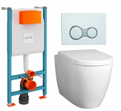 Комплект 3 в 1 инсталляция VitrA V-Fix Core + Унитаз подвесной BelBagno Marino + кнопка хром