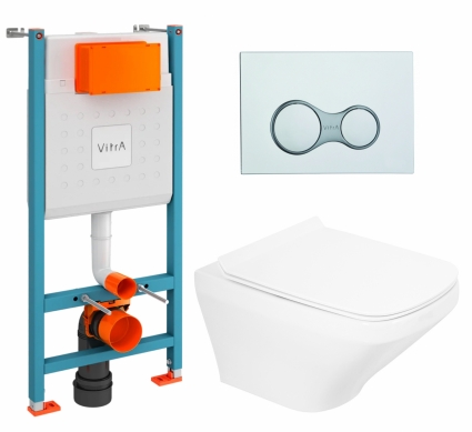 Комплект 3 в 1 инсталляция VitrA V-Fix Core + Унитаз подвесной BelBagno Sela BB3201CHR + кнопка хром