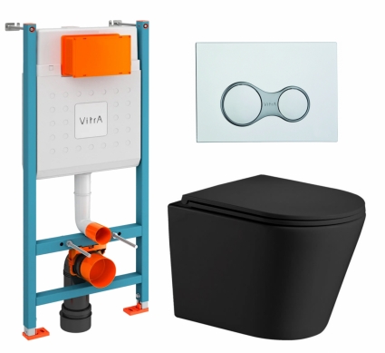 Комплект 3 в 1 инсталляция VitrA V-Fix Core + Подвесной унитаз WeltWasser Salzbach 043 MT-BL + кнопка хром