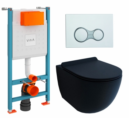 Комплект 3 в 1 инсталляция VitrA V-Fix Core + Унитаз подвесной Esbano Garcia + кнопка хром