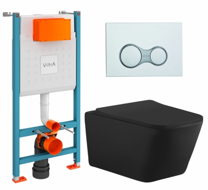 Комплект 3 в 1 инсталляция VitrA V-Fix Core + Унитаз подвесной Aquanet Tavr-W BW 287011 + кнопка хром