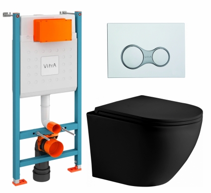 Комплект 3 в 1 инсталляция VitrA V-Fix Core + Унитаз подвесной Weltwasser WW Merzbach 043 MT-BL + кнопка хром