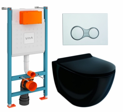 Комплект 3 в 1 инсталляция VitrA V-Fix Core + Унитаз подвесной Esbano Garcia ESUPGARCB + кнопка хром