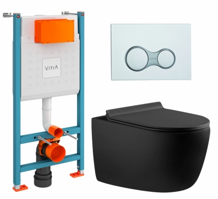 Комплект 3 в 1 инсталляция VitrA V-Fix Core + Унитаз подвесной Aquanet Cetus-BW 287008 + кнопка хром