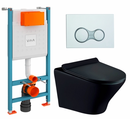 Комплект 3 в 1 инсталляция VitrA V-Fix Core + Унитаз подвесной Esbano Aster ESUPASTEBM + кнопка хром