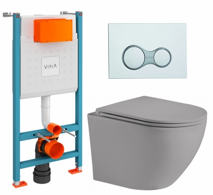 Комплект 3 в 1 инсталляция VitrA V-Fix Core + Унитаз подвесной Weltwasser WW Merzbach 043 MT-GR + кнопка хром