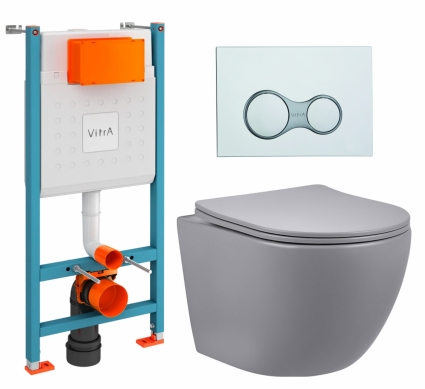 Комплект 3 в 1 инсталляция VitrA V-Fix Core + Унитаз подвесной Vincea Globo VT1-14SMG + кнопка хром