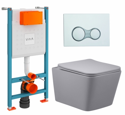 Комплект 3 в 1 инсталляция VitrA V-Fix Core + Унитаз подвесной Vincea Q-Line VT1-12MG + кнопка хром