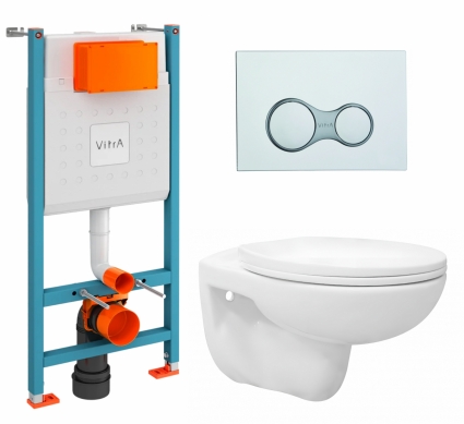 Комплект 3 в 1 инсталляция VitrA V-Fix Core + Унитаз подвесной Enio Ekos EN0170571 + кнопка хром