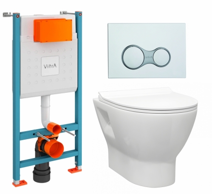 Комплект 3 в 1 инсталляция VitrA V-Fix Core + Унитаз подвесной Enio Nativo EN1270551 + кнопка хром