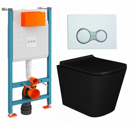 Комплект 3 в 1 инсталляция VitrA V-Fix Core + Унитаз подвесной Enio Binario BL EN4180225 + кнопка хром