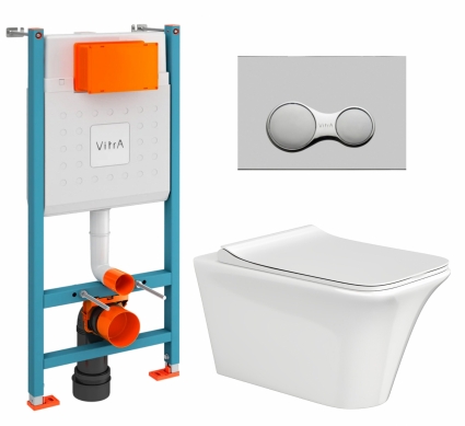 Комплект 3 в 1 инсталляция VitrA V-Fix Core + Унитаз подвесной CeruttiSpa Nivolet Aria 9034 + кнопка хром матовый