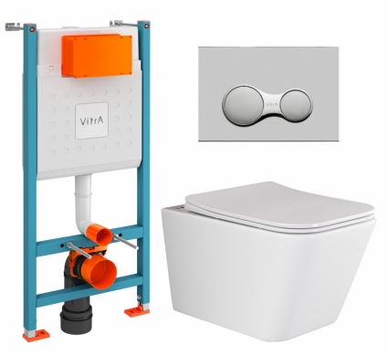 Комплект 3 в 1 инсталляция VitrA V-Fix Core + Унитаз подвесной Ceramica Nova Metric Rimless CN3007 + кнопка хром матовый