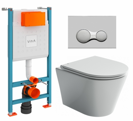 Комплект 3 в 1 инсталляция VitrA V-Fix Core + Унитаз подвесной Ceramica Nova Forma CN3011 + кнопка хром матовый