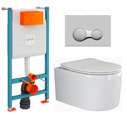 Комплект 3 в 1 инсталляция VitrA V-Fix Core + Унитаз подвесной Ceramica Nova Moments CN3003 + кнопка хром матовый