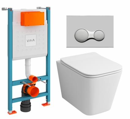 Комплект 3 в 1 инсталляция VitrA V-Fix Core + Унитаз подвесной Grossman GR-4441S + кнопка хром матовый