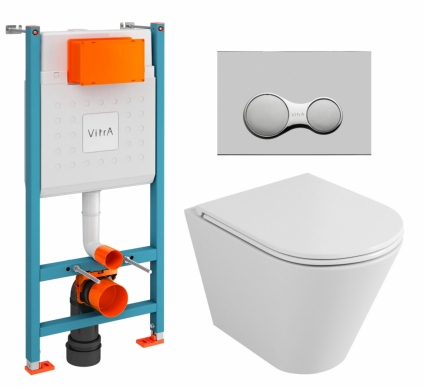 Комплект 3 в 1 инсталляция VitrA V-Fix Core + Унитаз подвесной Owl 1975 Ruta-H OWLT190304 + кнопка хром матовый
