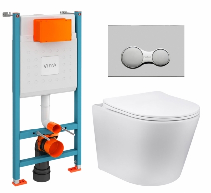 Комплект 3 в 1 инсталляция VitrA V-Fix Core + Унитаз Vincea Piatti VT1-11 + кнопка хром матовый