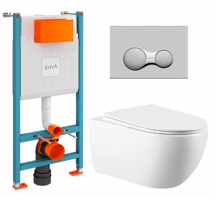 Комплект 3 в 1 инсталляция VitrA V-Fix Core + Унитаз подвесной Vincea Evo VT1-34 + кнопка хром матовый