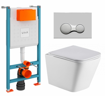 Комплект 3 в 1 инсталляция VitrA V-Fix Core + Подвесной унитаз WeltWasser Gelbach 043 GL-WT + кнопка хром матовый