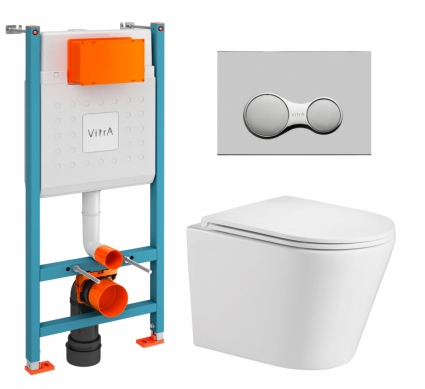 Комплект 3 в 1 инсталляция VitrA V-Fix Core + Подвесной унитаз WeltWasser Salzbach 043 GL-WT + кнопка хром матовый