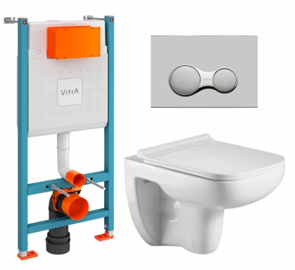 Комплект 3 в 1 инсталляция VitrA V-Fix Core + Подвесной унитаз WeltWasser Kehlbach 004 GL-WT + кнопка хром матовый