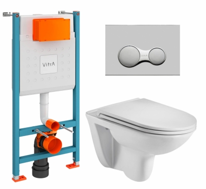 Комплект 3 в 1 инсталляция VitrA V-Fix Core + Подвесной унитаз WeltWasser Baarbach 004 GL-WT + кнопка хром матовый