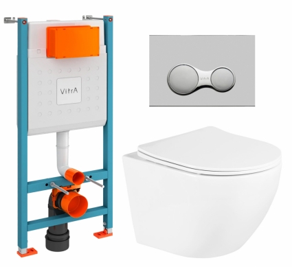 Комплект 3 в 1 инсталляция VitrA V-Fix Core + Унитаз подвесной BelBagno Uno BB3105CHR/SC + кнопка хром матовый