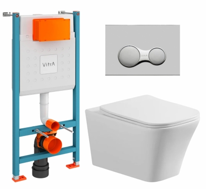 Комплект 3 в 1 инсталляция VitrA V-Fix Core + Унитаз подвесной Vincea Cool VT1-210 + кнопка хром матовый