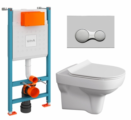 Комплект 3 в 1 инсталляция VitrA V-Fix Core + Унитаз подвесной Cersanit City + кнопка хром матовый