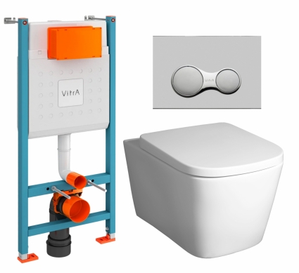 Комплект 3 в 1 инсталляция VitrA V-Fix Core + Унитаз подвесной BelBagno Albano BB120CHR + кнопка хром матовый