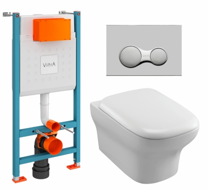 Комплект 3 в 1 инсталляция VitrA V-Fix Core + Унитаз подвесной Jacob Delafon Vox EDM102-00 + кнопка хром матовый
