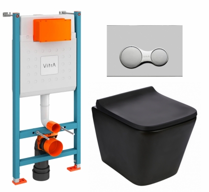 Комплект 3 в 1 инсталляция VitrA V-Fix Core + Подвесной унитаз WeltWasser Gelbach 043 MT-BL + кнопка хром матовый