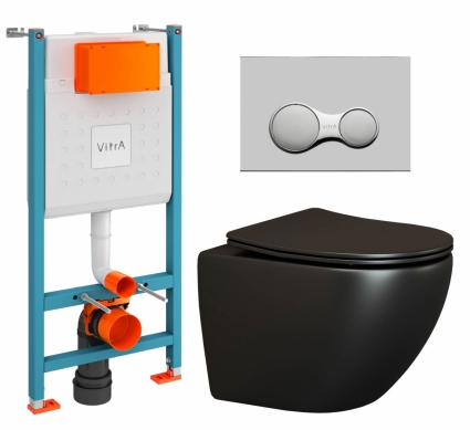Комплект 3 в 1 инсталляция VitrA V-Fix Core + Унитаз подвесной Ceramica Nova Metropol CN4002MB + кнопка хром матовый