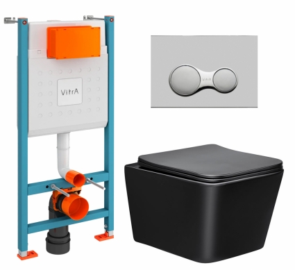 Комплект 3 в 1 инсталляция VitrA V-Fix Core + Унитаз Vincea Q-Line VT1-12MB + кнопка хром матовый