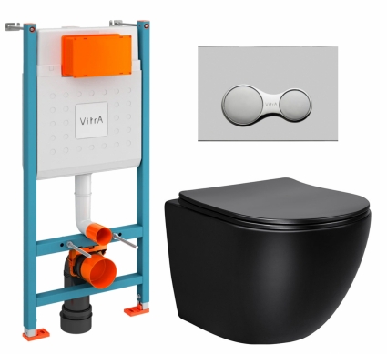 Комплект 3 в 1 инсталляция VitrA V-Fix Core + Унитаз Vincea Globo VT1-14SMB + кнопка хром матовый